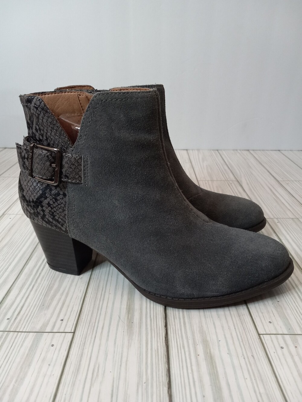 Vionic Naomi Leather Suede Snake Print Ankle Booties